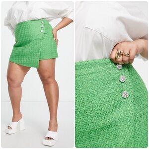 ASOS Design Curve Green Boucle Mini Skirt with Diamante Buttons Women's Size 22
